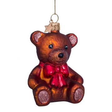 Vondels Kersthanger bruine teddybeer met rode strik