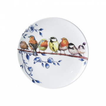 Heinen Delfts Blauw Bord Bosvogels