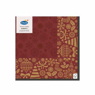 Duni kerstservet Divine Time bordeaux 20 x 20 cm 12 stuks