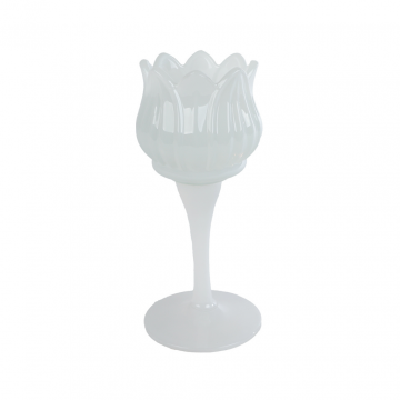 Theelichthouder Tulip wit glas 7x16cm