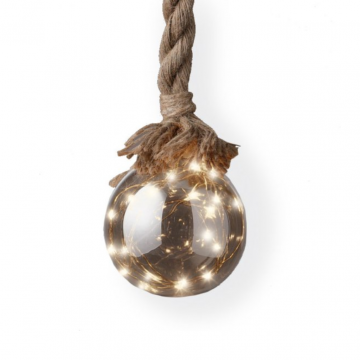 Verlichte Kerstbal Micro LED Glas aan Jute Touw Ø14