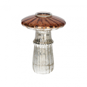 Kandelaar glas Shiitake bruin zilver 9 x 12 cm