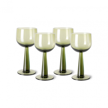 HKliving The Emeralds Wine Glass Tall, Olive Green 4 stuks