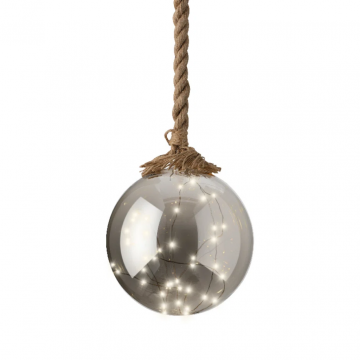 Verlichte Kerstbal Micro LED Glas aan Jute Touw Ø20