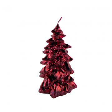 Kaars kerstboom D 8 x H 15 cm metallic glitter cherry