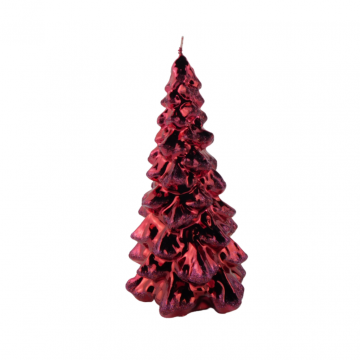 Kaars kerstboom D 13 x H 23 cm metallic glitter cherry