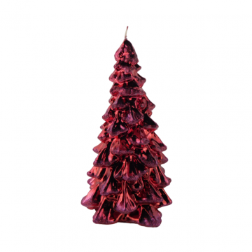 Kaars kerstboom D 16 x H 30 cm metallic glitter cherry