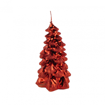 Kaars kerstboom D 8 x H 15 cm metallic glitter rood