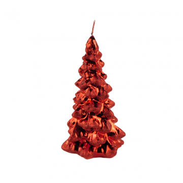 Kaars kerstboom D 13 x H 23 cm metallic glitter rood