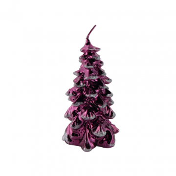 Kaars kerstboom D 8 x H 15 cm metallic glitter purple