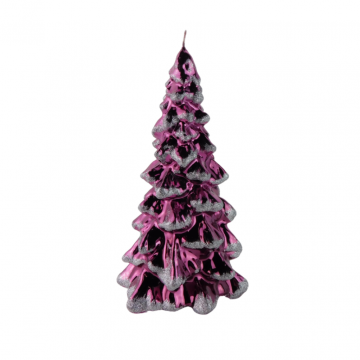 Kaars kerstboom D 13 x H 23 cm metallic glitter purple