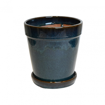 Pot met schotel blauw 16 x 17cm