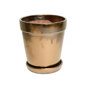 Pot met schotel antiek goud 11 x 11.5cm