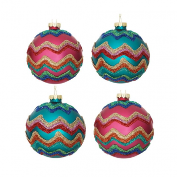 Kerstbal ornament extravaganza wave 8 cm 4 stuks