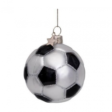 Vondels Kersthanger wit/zwarte glitter voetbal