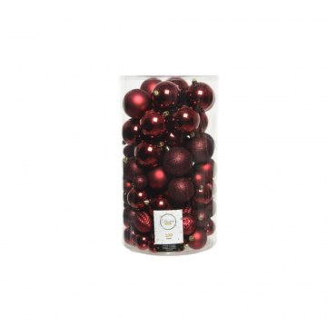 Kerstballen onbreekbaar tube 100 stuks oxblood