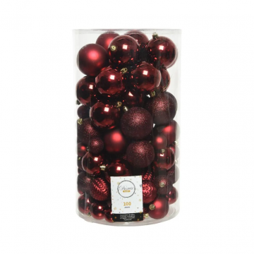 Kerstballen onbreekbaar tube 100 stuks oxblood