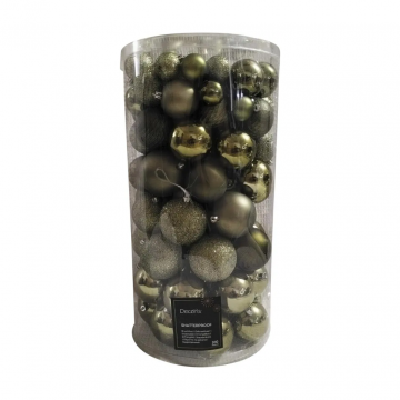 Decoris Kunststof kerstballen mix rosemary green 100 stuks