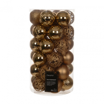 Decoris Kunststof kerstballen mix peacan brown 37 stuks