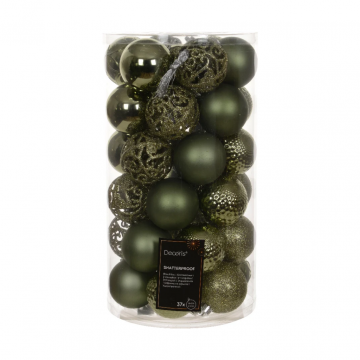 Decoris Kunststof kerstballen mix rosemary green 37 stuks