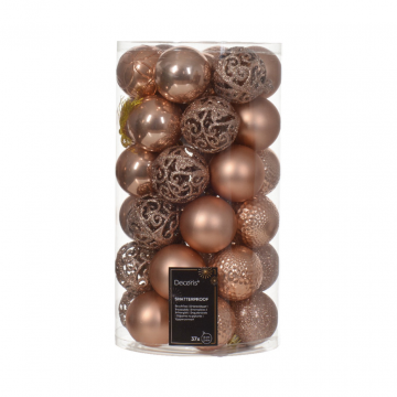 Kerstballen onbreekbaar tube 37 stuks sparkling rose