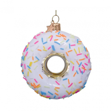 Vondels Kersthanger witte donut met spikkels