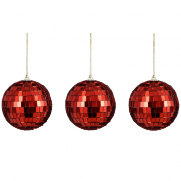 House of Seasons kerstbal Disco rood 3 stuks 8 cm