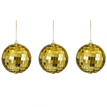 House of Seasons kerstbal Disco goud 3 stuks 8 cm