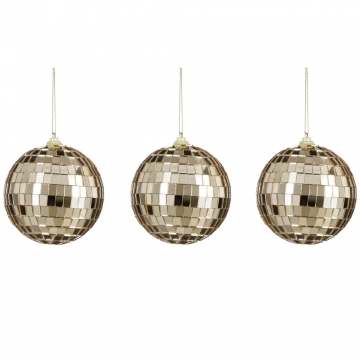 House of Seasons kerstbal Disco champagne 3 stuks 8 cm