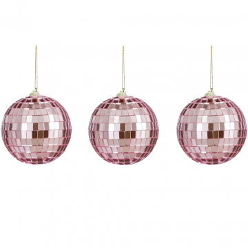 House of Seasons kerstbal Disco roze 3 stuks 8 cm