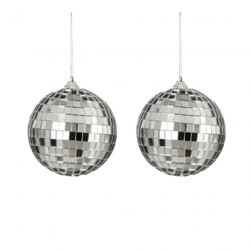 House of Seasons kerstbal Disco zilver 2 stuks 10 cm