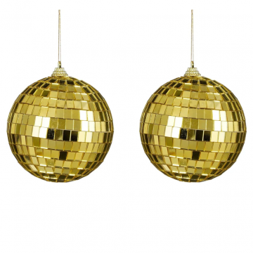 House of Seasons kerstbal Disco goud 2 stuks 10 cm