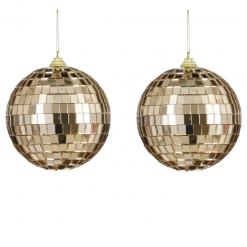 House of Seasons kerstbal Disco champagne 2 stuks 10 cm