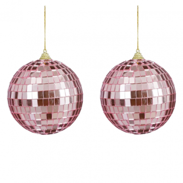 House of Seasons kerstbal Disco roze 2 stuks 10 cm