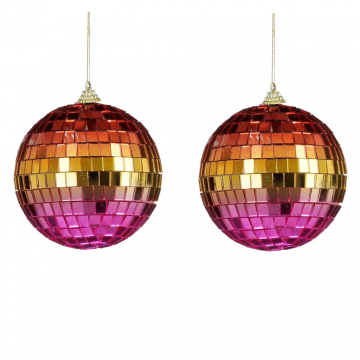 House of Seasons kerstbal Disco regenboog 2 stuks 10 cm