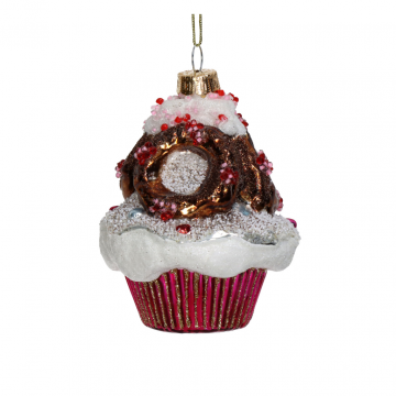 Kersthanger Cupcake Glas Roze