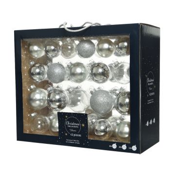 Decoris Kerstballen Glas mix Zilver 42 stuks