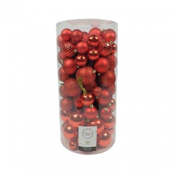 Kerstballen onbreekbaar tube 100 stuks Christmas red