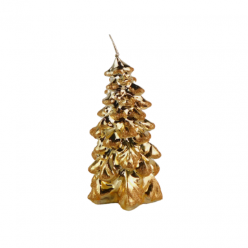 Kaars kerstboom D 8 x H 15 cm metallic glitter goud