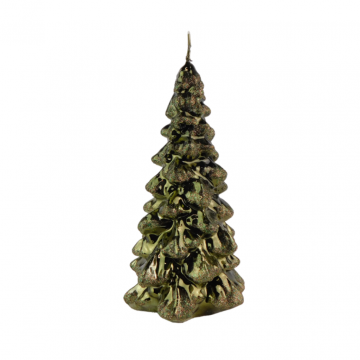 Kaars kerstboom D 13 x H 23 cm metallic glitter bottle green