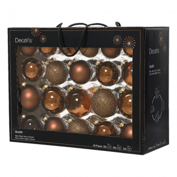 Decoris Kerstballen Glas mix Espresso 42 stuks